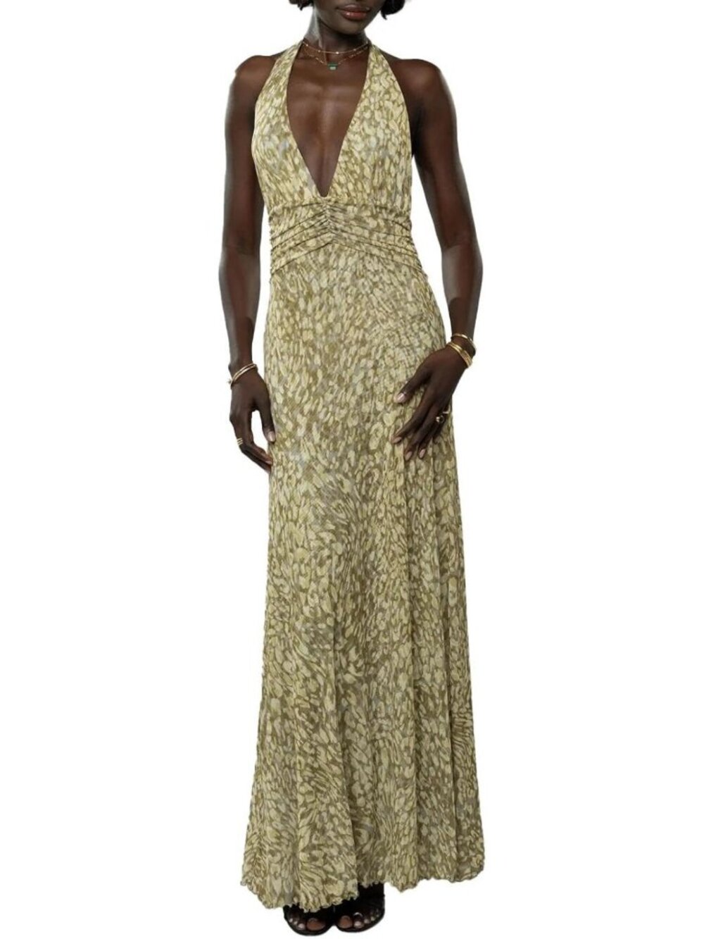 Chic Halter Backless Maxi Dress - Deep V Neck, Open Back, Perfect for Beach